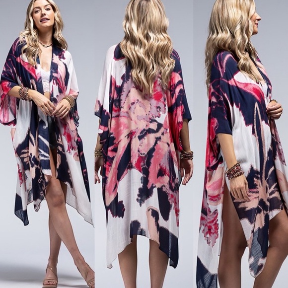 Kimono NWT beautiful blue and pink design - Picture 1 of 16